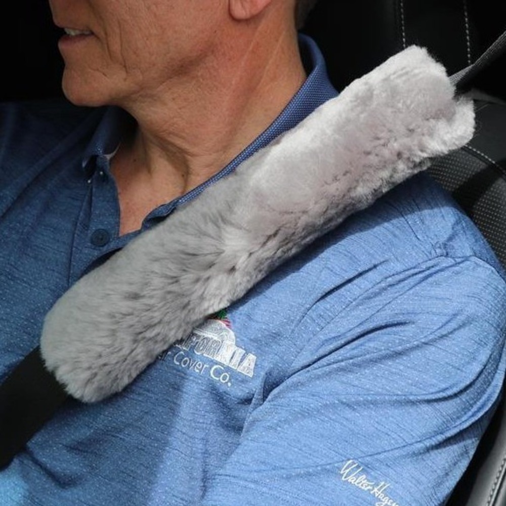 Genuine Sheepskin Shearling Strap Cover Taupe Seat Belt Golf Bag Strap Purse - Picture 1 of 8